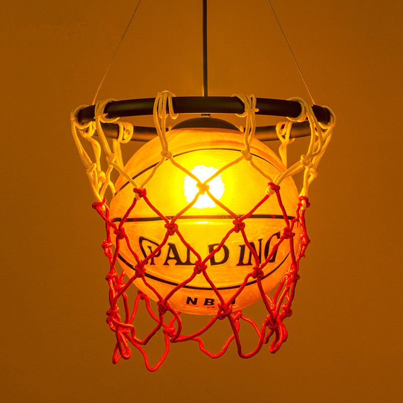 Creative Glass Basketball Shaped Suspended Light with Nets Single Light Decorative Arts Hanging Light for Bar