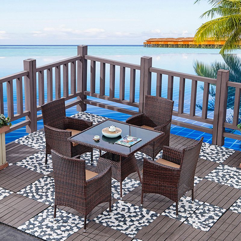 Modern Tempered Glass Outdoor Table Set 1/5/7 Pieces Bistro Table Set with Rat Base