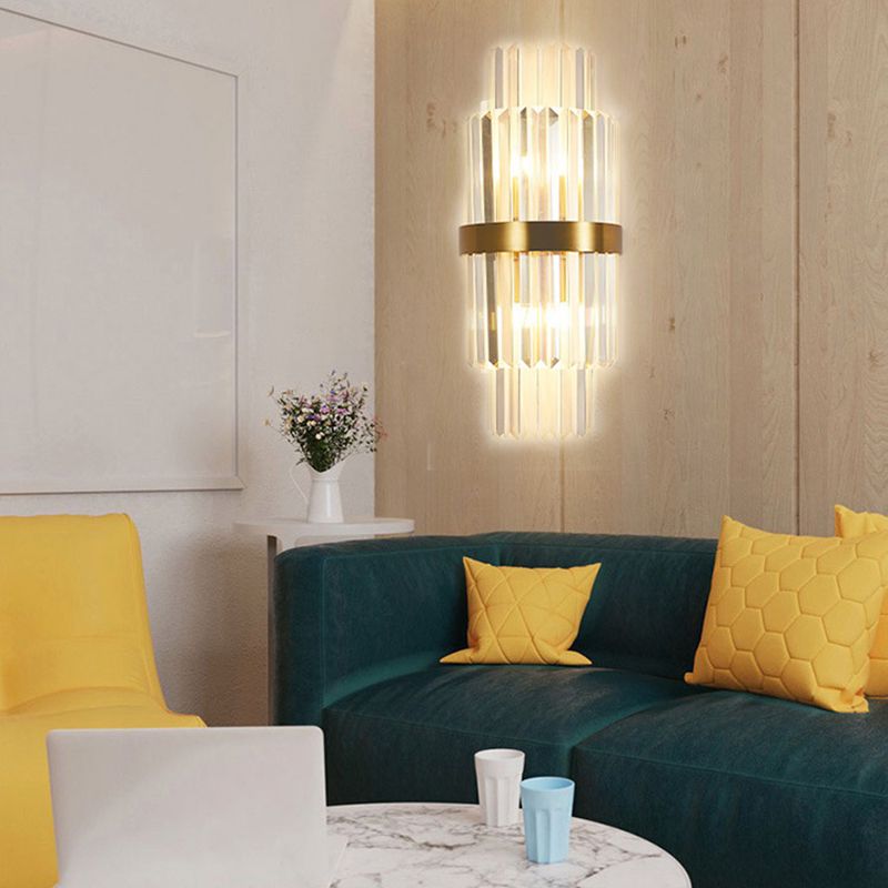 Luz de columna Luz de columna Modern Style Crystal 2 luces de pared Iluminación en oro y negro