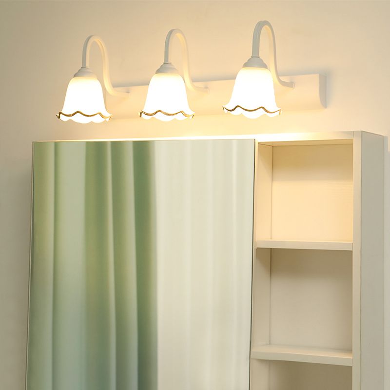 Multi Lights Flower Wall Light Sconces Modern Style White Glass Wall Mounted Vanity Lights