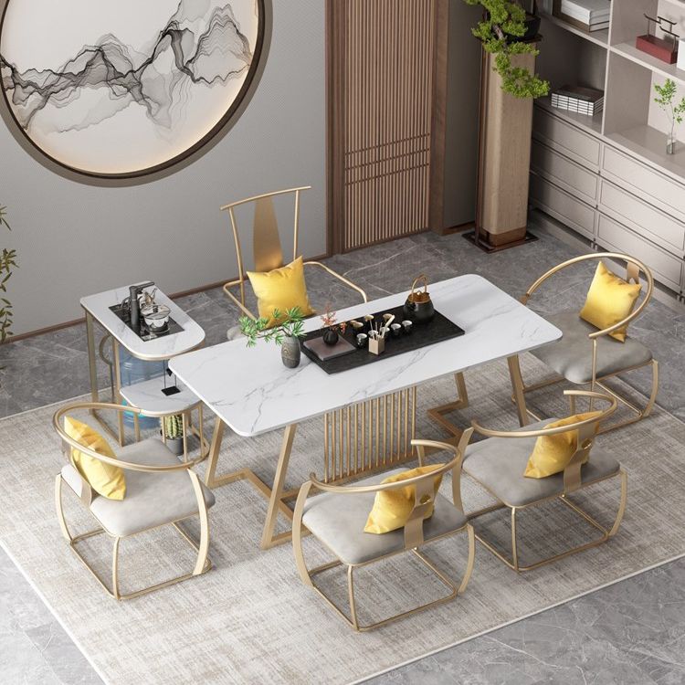 Metal and Slate Table Glam Style Home Minimalist Rectangular Dining Table