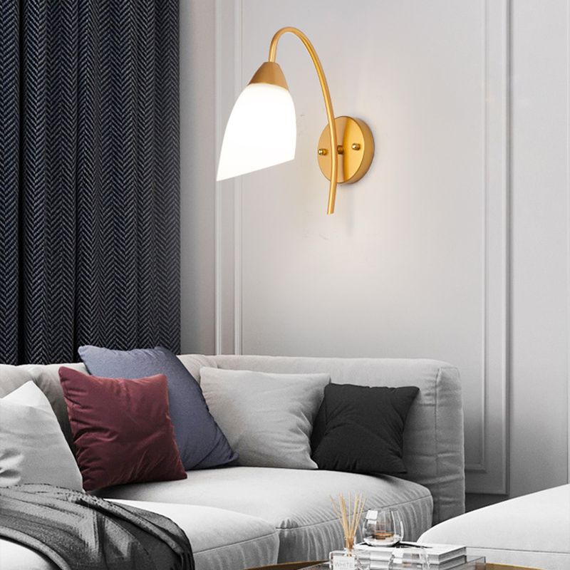 Simple Style White Glass Sconce Light Fixtures One Head Wall Lamp for Bedroom