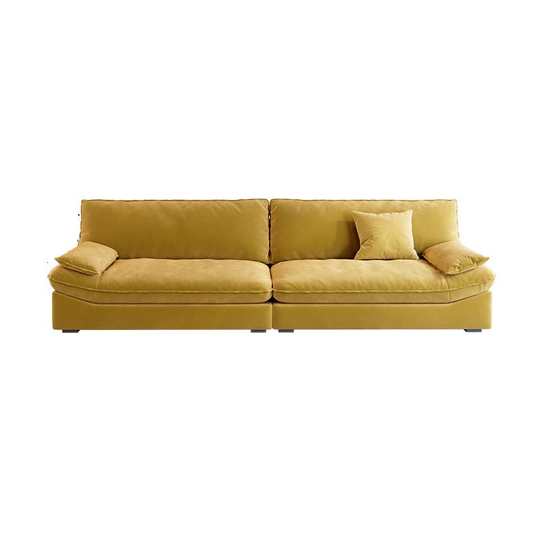 Contemporary Pillow Top Arm Sofa Sewn Pillow Back Sofa in Yellow