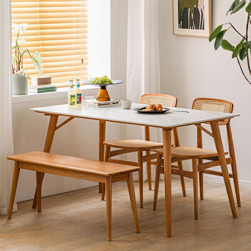 Contemporary White Rectangular Dining Table with Solid Wood Legs