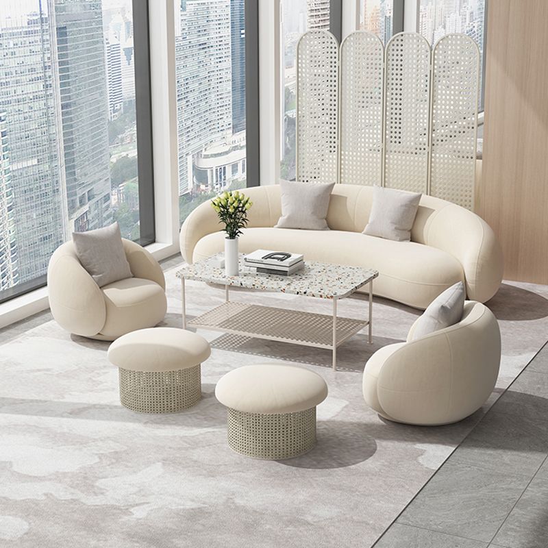 Beige Scandinavian Curved Sofa Tight Back Couch with Tuxedo Arm