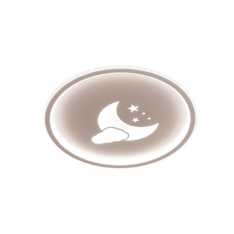 Contemporary Round Acrylic Ceiling Light Fixture Led Flushmount with Moon and Star Pattern in Pink/White