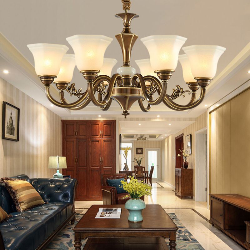 Modern Style Metal Hanging Pendant Light Glass Geometric Chandelier for Living Room