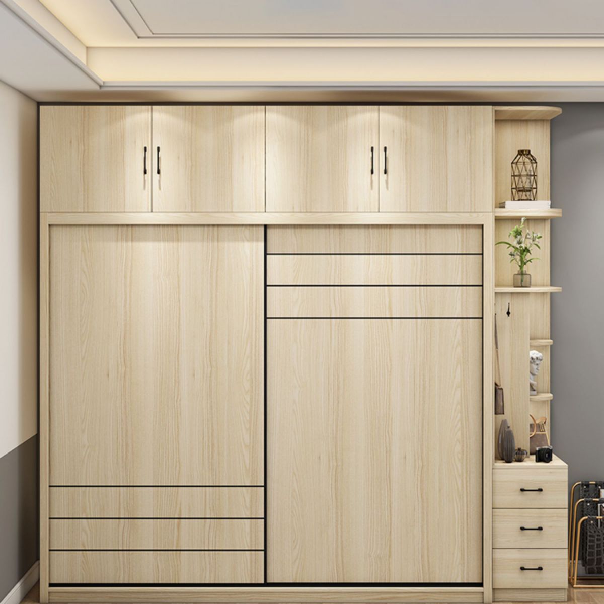 Natural Contemporary Style Wardrobe Armoire Engineered Wood Wardrobe Cabinet for Home