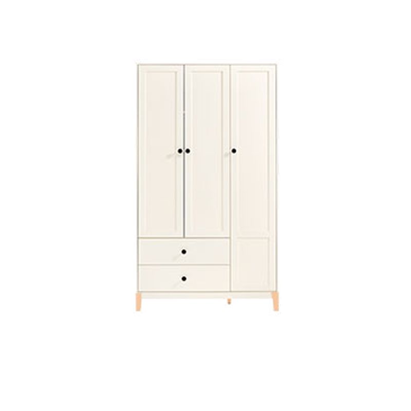 White Hanging Clothes Rack 3-Door Hanging Clothes Rack with Lower Storage Drawers