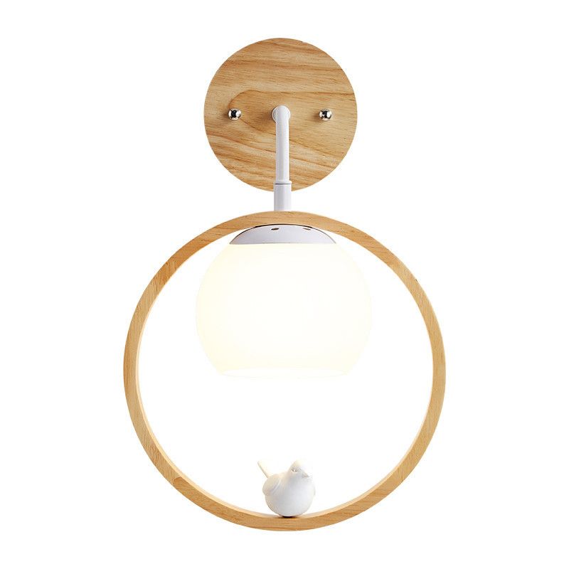 Contemporary Wood Lighting Globe Glass Shaded Wall Light for Bedroom