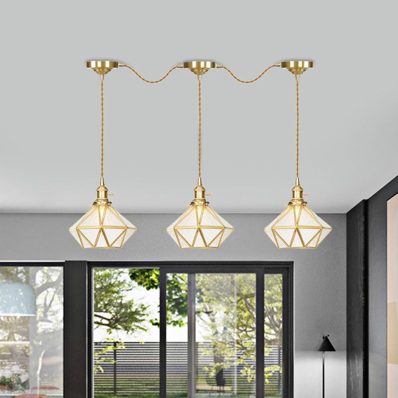 Traditional Diamond Multi Light Pendant 3/5/7-Light Clear Water Glass Suspension Lamp in Gold with Series Connection Design
