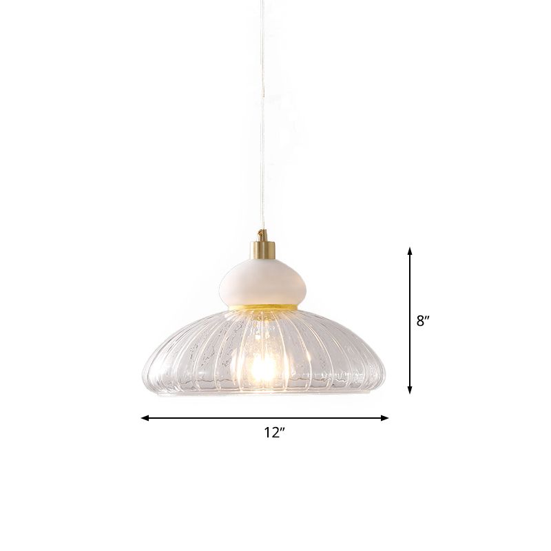 Modernism 1 Bulb Ceiling Pendant White Dome Hanging Light Kit with Clear Glass Shade