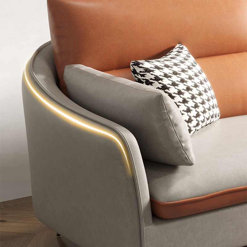 Faux Leather Sloped Arms Sectional with Pillowed Back Cushions for Living Room