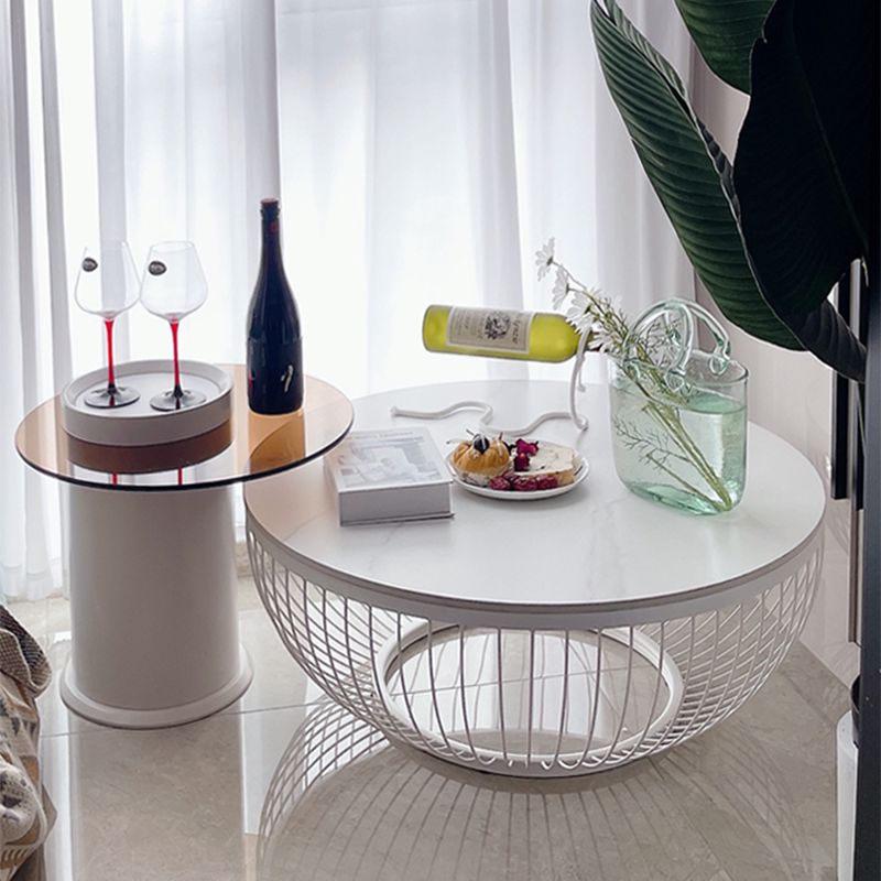 Slate/Wooden Top Coffee Cocktail Table Round Scandinavian Cream Color