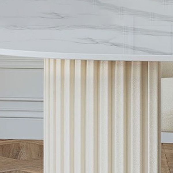 White Stone Dining Table Modern Oval or Free Form White Dining Table with Double Pedestal