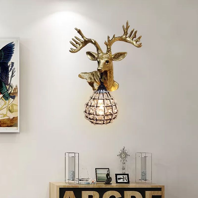 Splicador de pared de alces de resina 1 Light 1 Light Bedroom Lighting Lighting en negro/dorado, izquierda/derecha