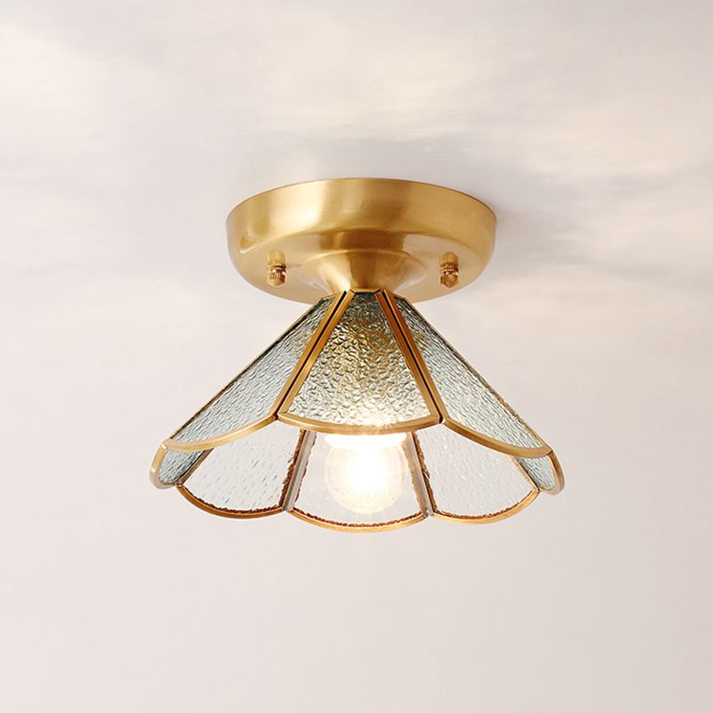 Colonial Tapered Flush Light Glass 1 Light Flush Mount Ceiling Fixture in Gold