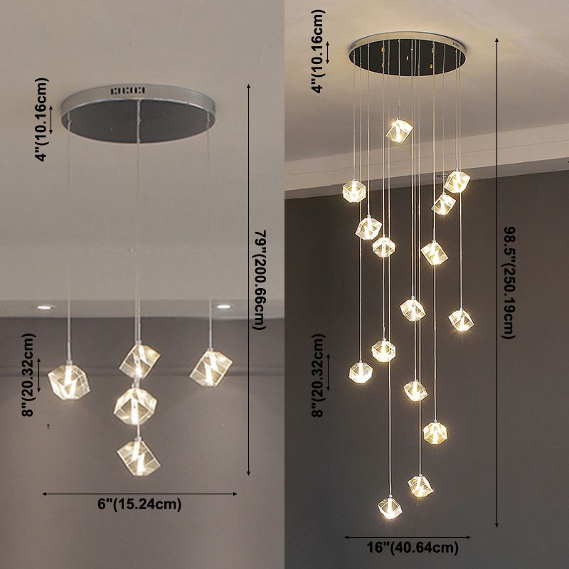 Kristall Silber LED-Anhänger Licht im modernen Luxusstil Edelstahl-Quadrathanglampe