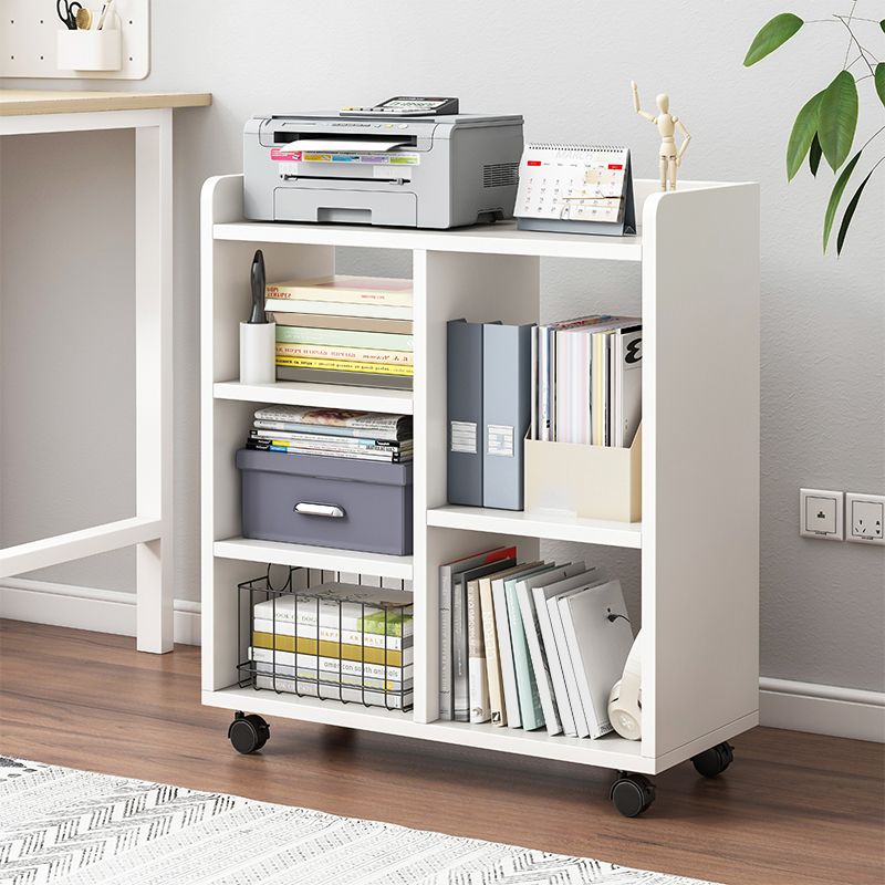 Modern Style Bookshelf Wooden Shelf Bookcase with Caster Wheels
