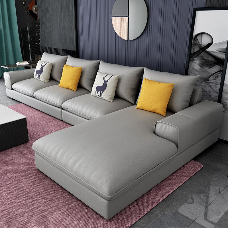 Contemporary L-Shape Sectional with Pillow Back and Recessed Arms for 4 People