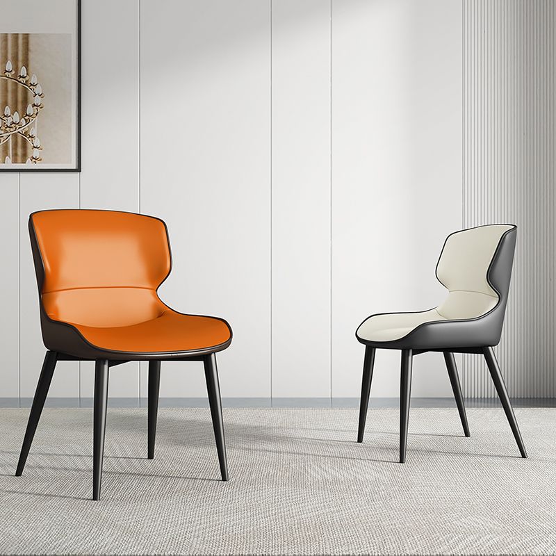 Silla de comedor de metal para cocina de estilo moderno, sillas laterales sin brazos con respaldo de alas (juego de 2)
