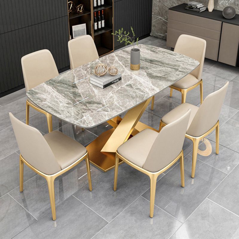 Modern Style Sintered Stone Kitchen Set with Table and Upholstered Chairs