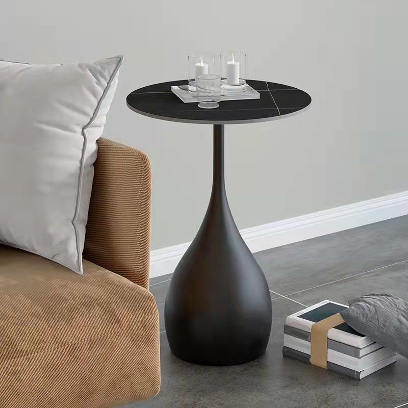 Modern Round Stone Pedestal Sofa Side Accent Table - Dia 12.6-In