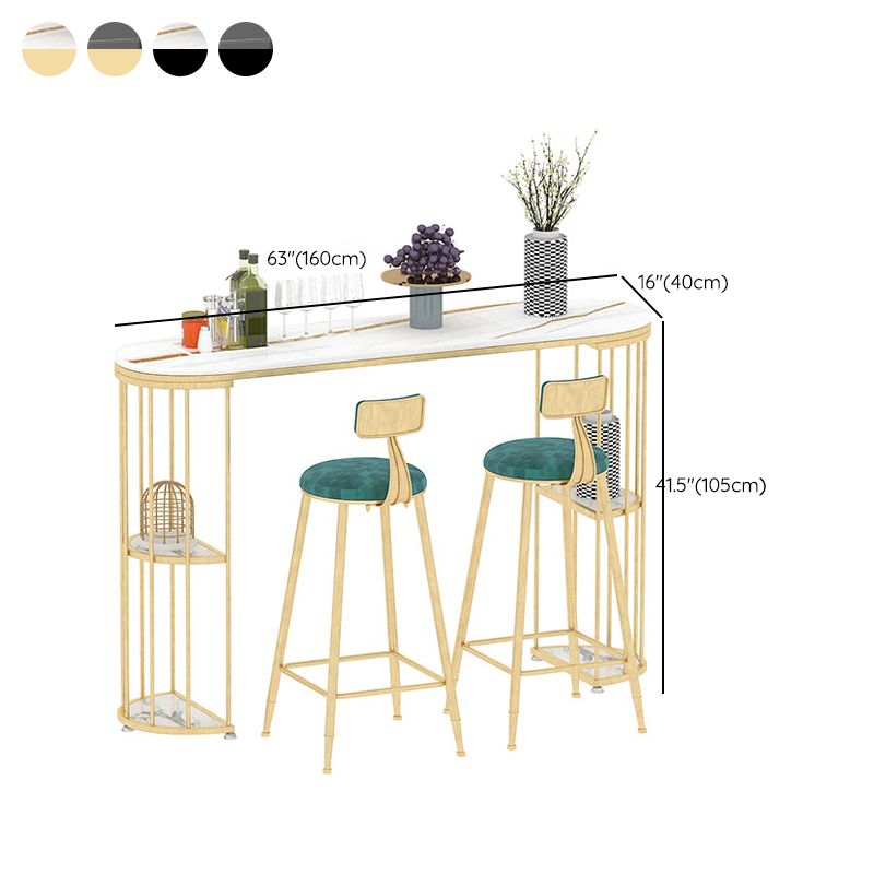 Oval Sintered Stone Bar Table Metal Base Dining Table with Storage Shelves