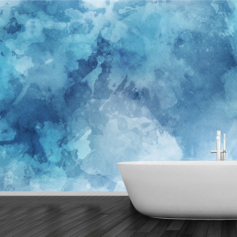 Blue Tie Dye Mural Wallpaper Abstract Artistic Stain-Proof Wall Decor for Living Room