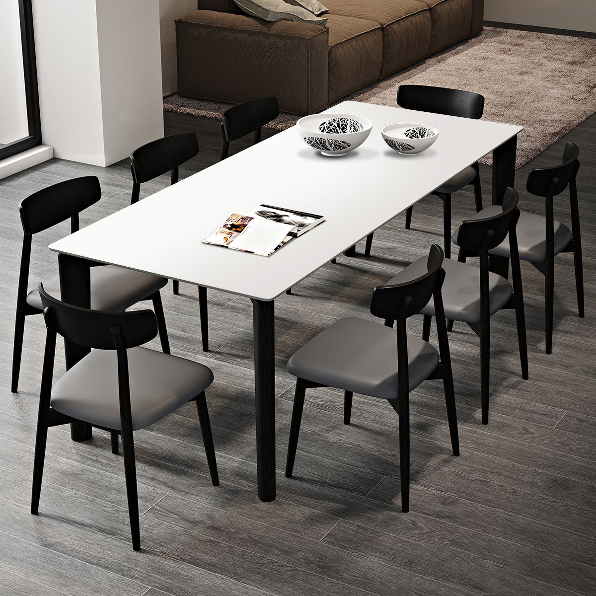 Mid-Century Modern Dining Table Rectangle Stone Dining Table with 4 Legs