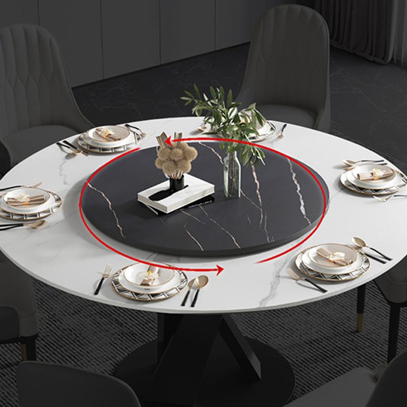 Modern Round Table Sintered Stone Dining Table with Turntable for Home