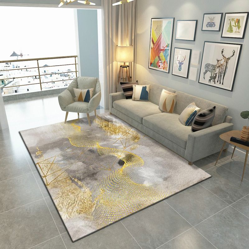 Bold Abstract Pattern Carpet Washable Trendy Area Rug Polyster Non-Slip Backing Rug for Living Room