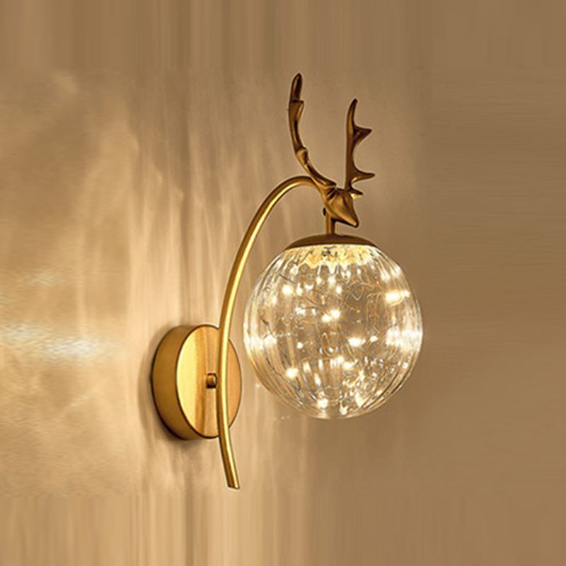 Nordic Starry Wall Light Fixture Transparent Glass Bedroom LED Wall Sconce in Gold