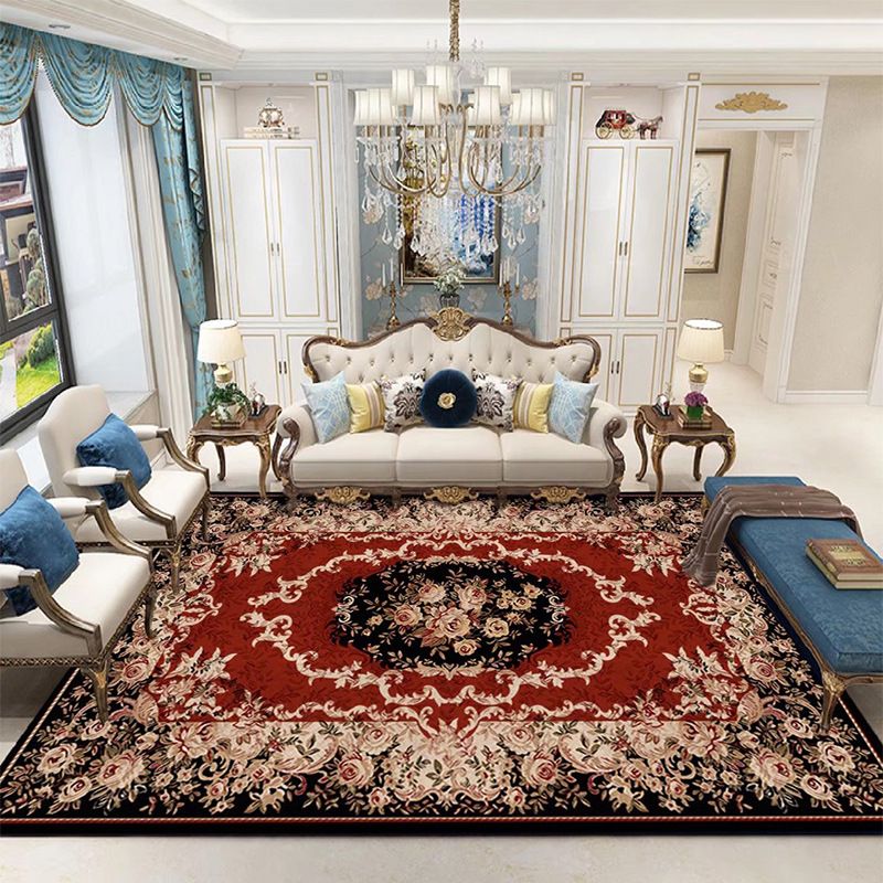 Mid-Century Floral Print Indoor Rug Polyester Carpet Stain Resistant Area Carpet for Home Decoration