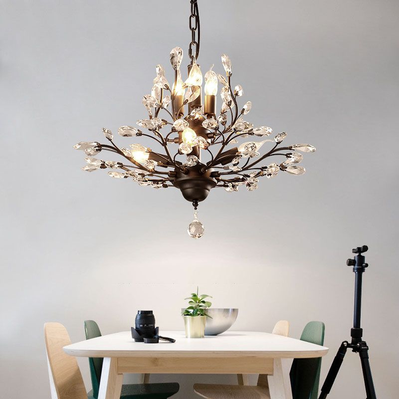 Ramas Sala de estar Hanging Chandelier Cristal de estilo tradicional Luz de lámpara de araña negra