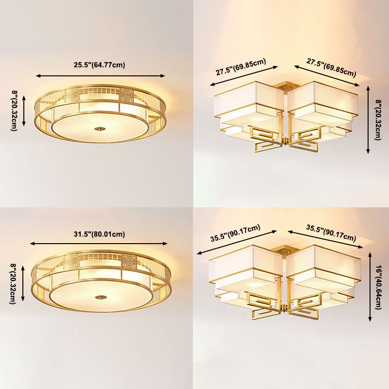 Plafonnier à abat-jour en tissu, lampe encastrée multi-ampoules de Style asiatique pour le salon