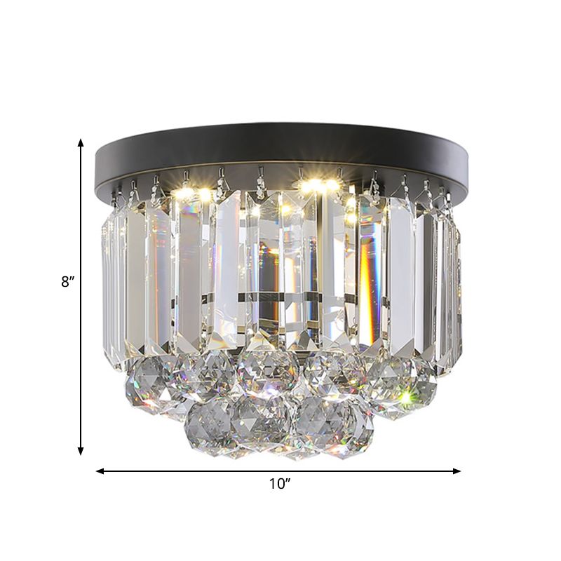 Plafonnier circulaire avec cristal clair/gris fumé, luminaire LED moderne monté au plafond pour couloir