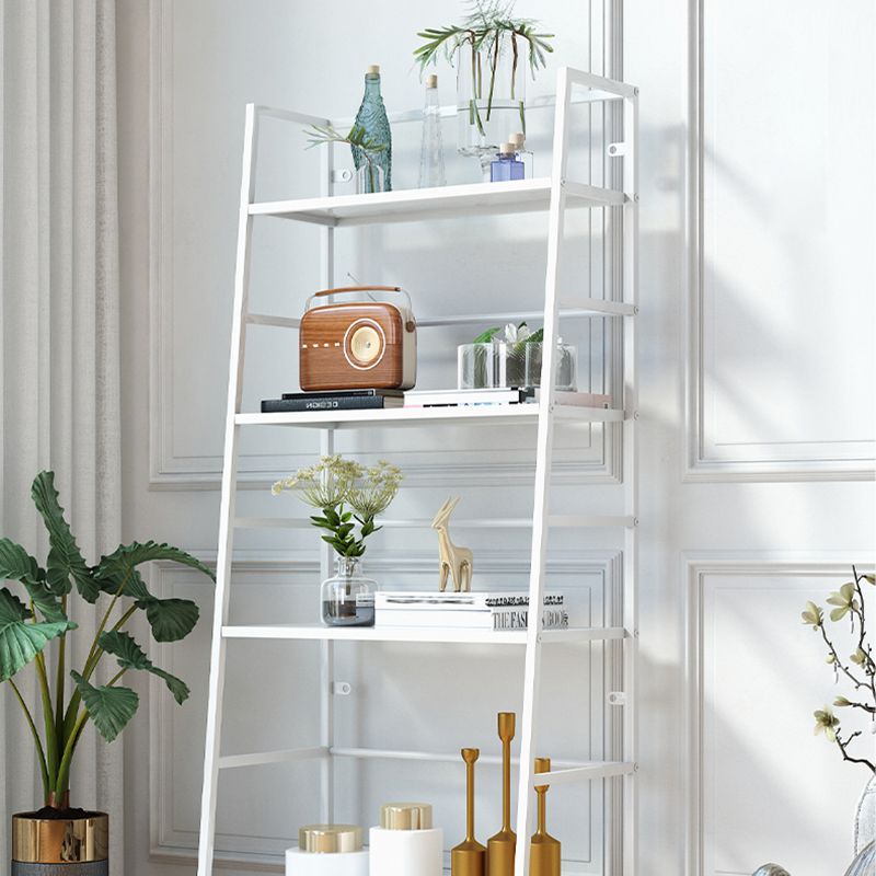 Modern Bookshelf Ladder Metal Open Back Shelf Bookcase with Shelves for Living Room