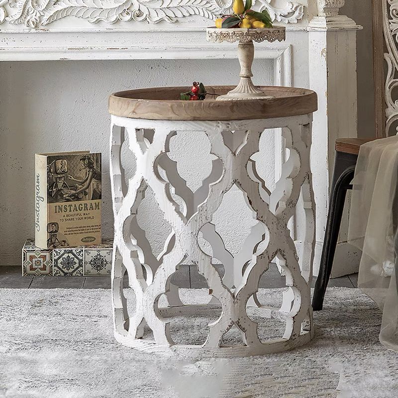 Rustic Solid Wood/Metal Round Distressed Living Room Accent Side Table