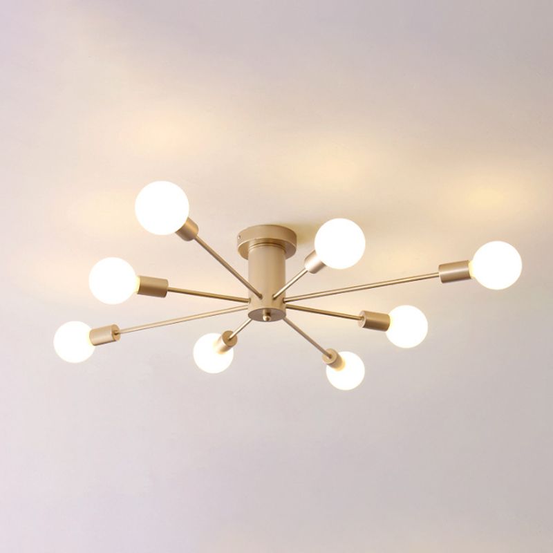 Minimal Sputnik Ceiling Mounted Light Metal Living Room Semi Flush Mount Chandelier