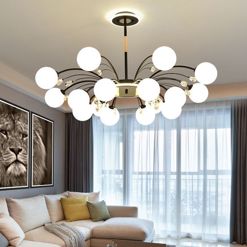 Spherical Chandelier Lighting Ultra-Contemporary Milk Glass Hanging Ceiling Lights for Living Room