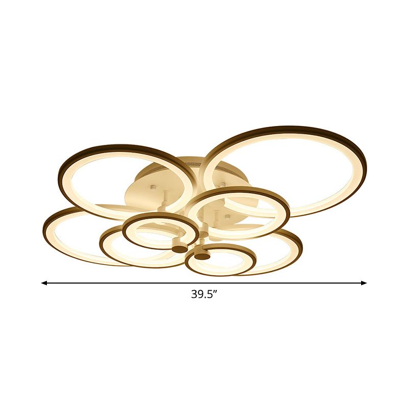 Multiple-Ring Metal Ceiling Lighting Modernist 4/6/8-Bulb Black/White LED Semi Flush Light for Living Room