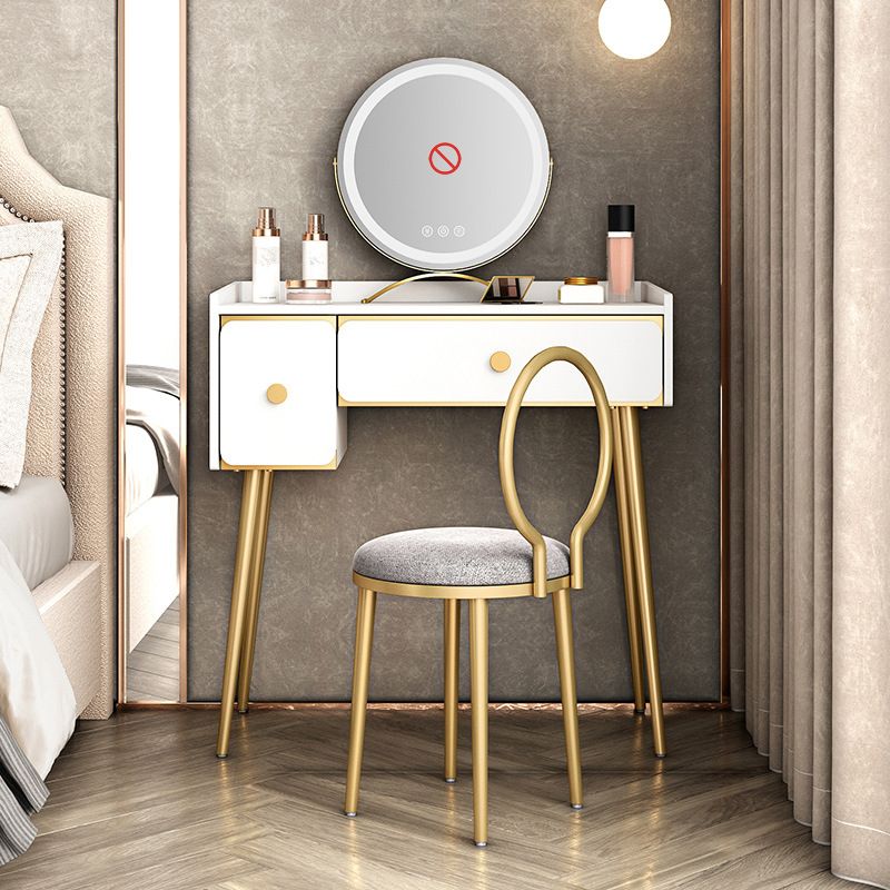 Glam Vanity Makeup Table Set Double Drawers Dressing Table Set