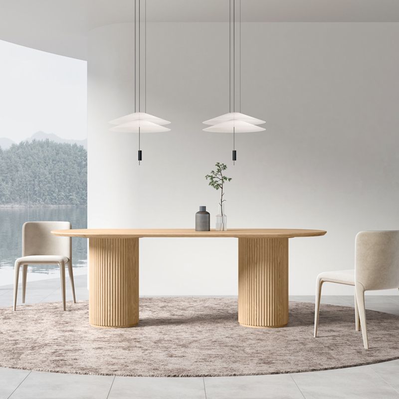 Modern Ash Wood Table for Restaurant Oval Table with Double Pedestal