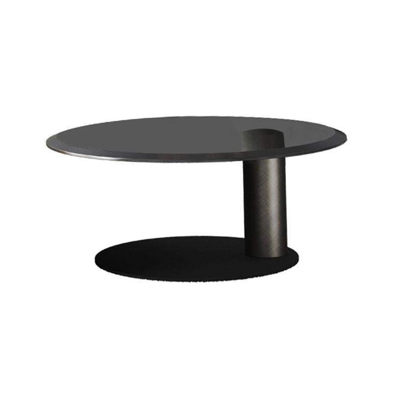 Modern Style Coffee Table with Square Block Base Design Round Glass/wood Table