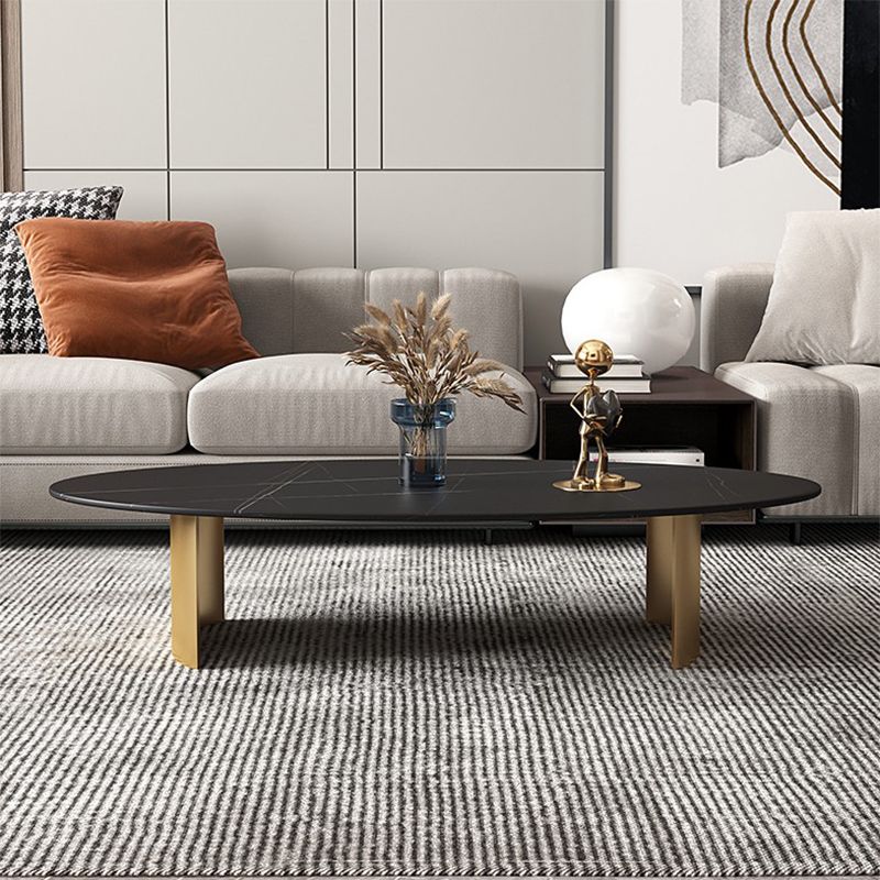 Oval Slate Coffee Table Glam 2 Legs Coffee Cocktail Table, 15.74" High