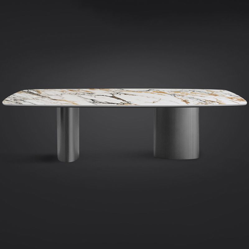 Mesa de comedor rectangular de lujo tradicional de metal Mesa de piedra sinterizada con patas de metal