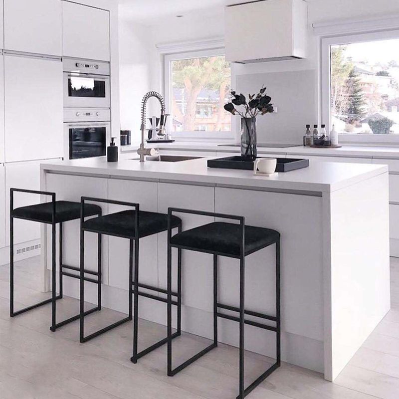 Modern Backrest Counter Stool Iron Kitchen Bar Stool with Velvet Cushion and Pedal