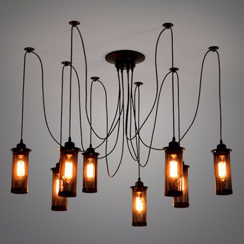 Metaal zwart plafond hangende lantaarn cilindrisch gaas 1 kop industriële hangerverlichting voor café