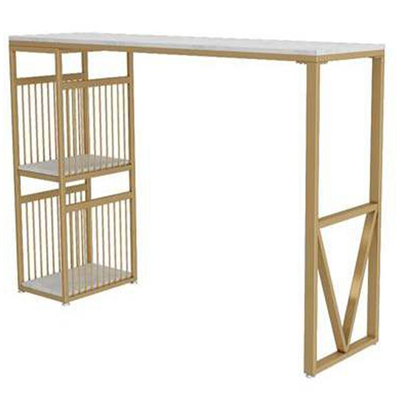 Rectangle Pedestal Bar Table Faux Marble Bar Height Pub Table with Shelves